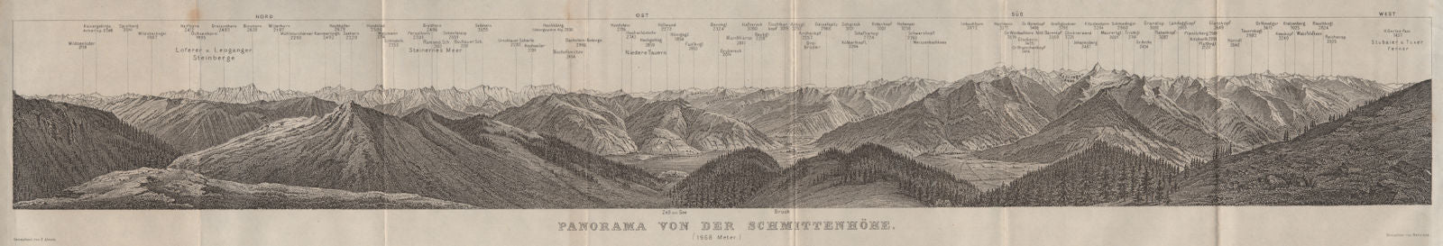 PANORAMA from/vom SCHMITTENHÖHE. Kitzbühler Alpen Tirol Österreich 1923 map